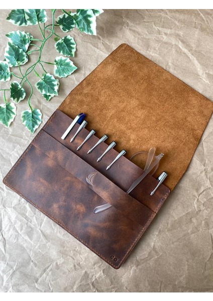 (Isim Yazıyoruz) El Yapımı Hakiki Deri Jumbo Boy Kalemlik / Çok Amaçlı Çanta