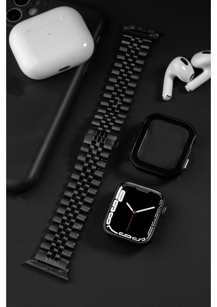 Jubilee Paslanmaz Çelik Metal Kordon, Apple Watch Series SE/11/10/9/8/7/6/5/3 ile Uyumlu, 46MM/45MM/44MM, Siyah fiyatları