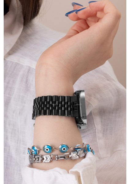 Jubilee Paslanmaz Çelik Metal Kordon, Apple Watch Series SE/11/10/9/8/7/6/5/3 ile Uyumlu, 46MM/45MM/44MM, Siyah fırsatları