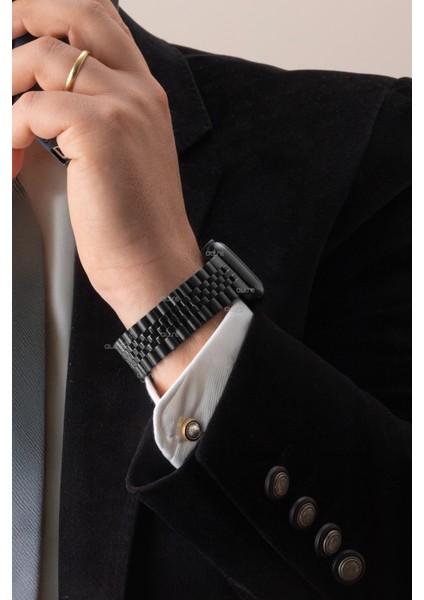 Jubilee Paslanmaz Çelik Metal Kordon, Apple Watch Series SE/11/10/9/8/7/6/5/3 ile Uyumlu, 46MM/45MM/44MM, Siyah indirimleri