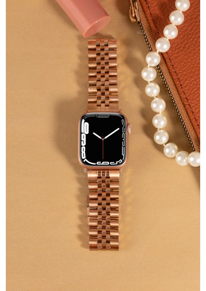 Jubilee Paslanmaz Çelik Metal Kordon, Apple Watch Series SE/11/10/9/8/7/6/5/3 ile Uyumlu, 46MM/45MM/44MM, Rose Gold fiyatları