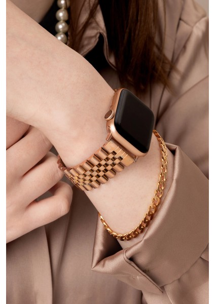 Jubilee Paslanmaz Çelik Metal Kordon, Apple Watch Series SE/11/10/9/8/7/6/5/3 ile Uyumlu, 46MM/45MM/44MM, Rose Gold fırsatları