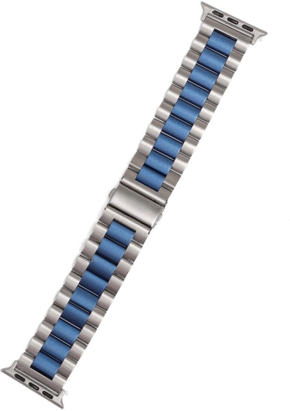 Paslanmaz Çelik Üç Bakla Metal Kordon, Apple Watch Series SE/11/10/9/8/7/6/5/4/3 ile Uyumlu, 42MM/41MM/40MM/38MM, Gümüş&mavi