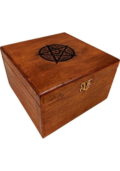 El Yapımı Ahşap Kutu Pentagram Motifl 20X20CM Genişlik 12CM Yükseklik