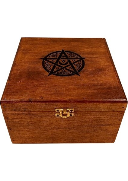 El Yapımı Ahşap Kutu Pentagram Motifl 20X20CM Genişlik 12CM Yükseklik