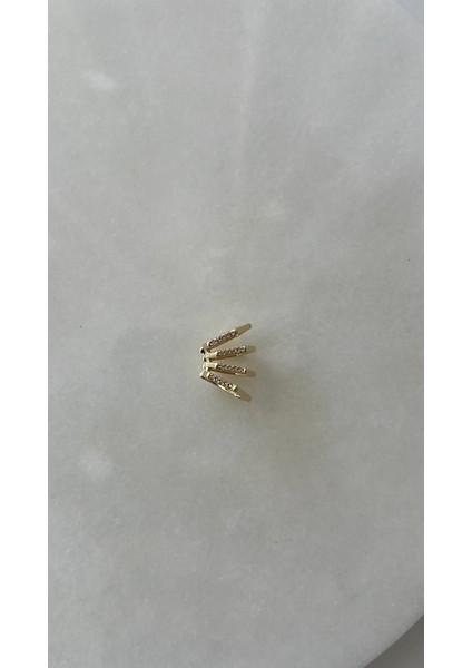 Zirkon Taşlı Çelik Gold Deliksiz Kıkırdak Küpe