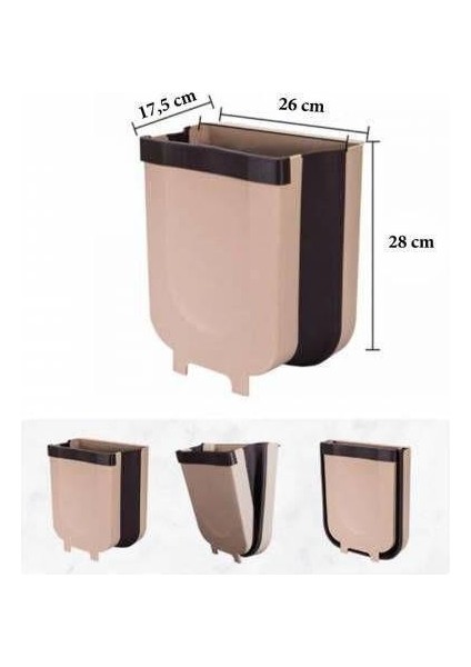 3 Farklı Renk Akordeon Model Dolap Kapağına Takılan Portatif Katlanabilir Askılı Sihirli Çöp Kutusu