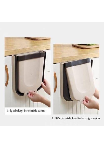 3 Farklı Renk Akordeon Model Dolap Kapağına Takılan Portatif Katlanabilir Askılı Sihirli Çöp Kutusu
