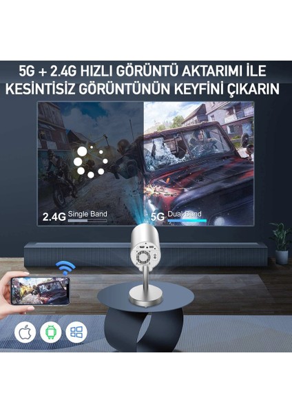 Taşınabilir Ayarlanabilir Projeksiyon Projektör Cihazı 4K Görüntü Projeksiyon Portatif Projektör 1080P Destekli