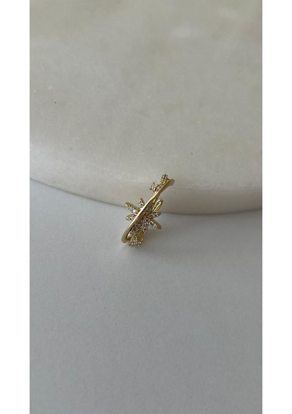 Zirkon Taşlı Kuzey Yıldızı Çelik Gold Deliksiz Kıkırdak Küpe