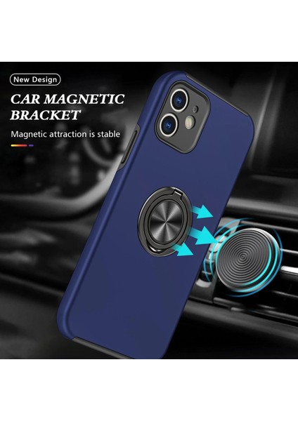 Iphone 12 Kılıf Elit Yüzüklü Kapak - Lacivert Nrmsa