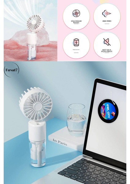 Mini Fan Şarjlı El Fanı Su Püskürtmeli Boyun Askılı Mini Klima Fan Vantilatör USB Sarjlı Buzlu Fan