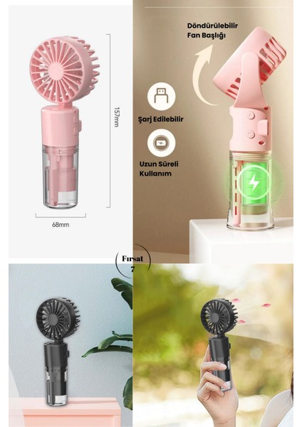 Mini Fan Şarjlı El Fanı Su Püskürtmeli Boyun Askılı Mini Klima Fan Vantilatör USB Sarjlı Buzlu Fan