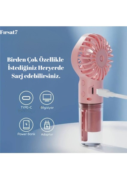 Mini Fan Şarjlı El Fanı Su Püskürtmeli Boyun Askılı Mini Klima Fan Vantilatör USB Sarjlı Buzlu Fan