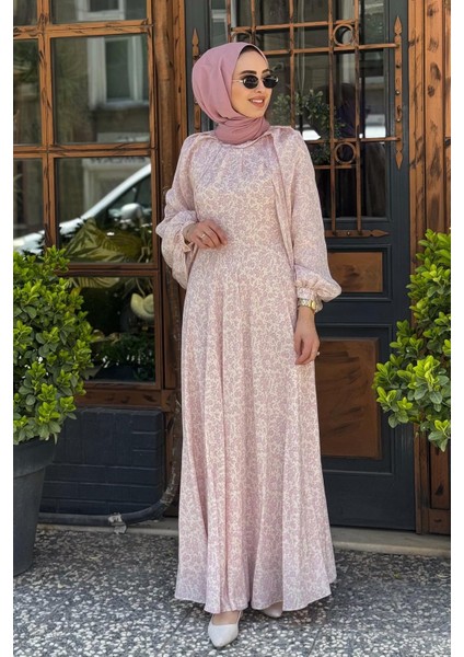 Scl Dik Yaka Desenli Kol Detay Elbise 10002511311014 Pembe