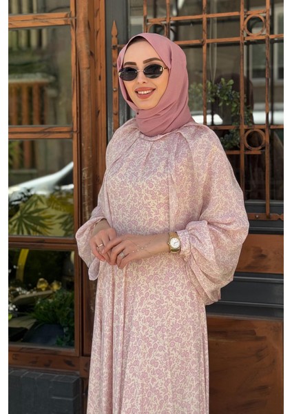 Scl Dik Yaka Desenli Kol Detay Elbise 10002511311014 Pembe