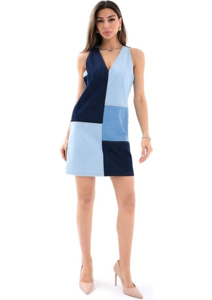 Asfstore 7385 Kot Elbise-Mavi