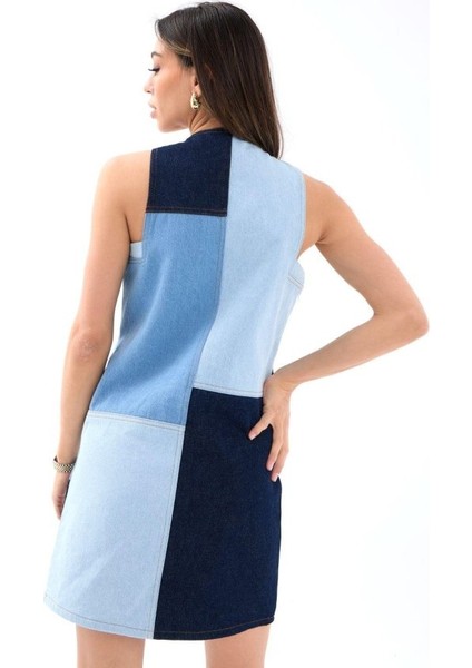 Asfstore 7385 Kot Elbise-Mavi