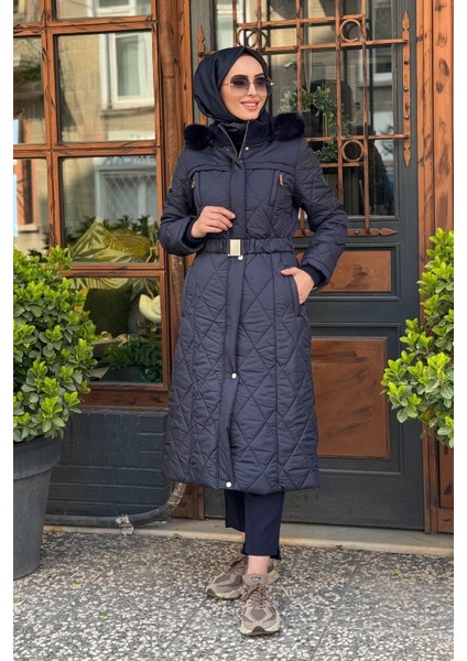 Fermuar Detaylı Kapitoneli Anorak Mont KA-A24-27309 Koyu Lacivert