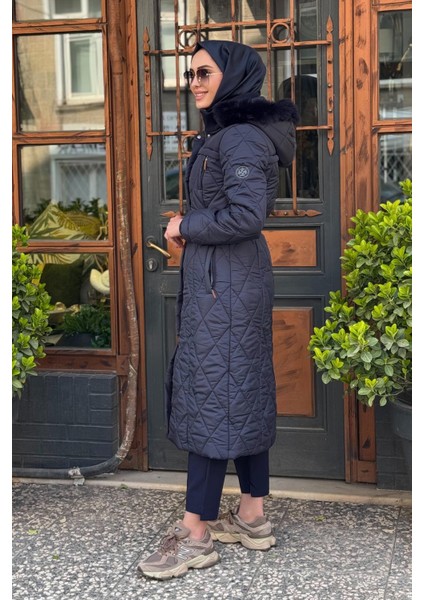 Fermuar Detaylı Kapitoneli Anorak Mont KA-A24-27309 Koyu Lacivert