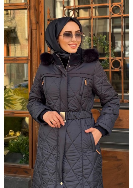 Fermuar Detaylı Kapitoneli Anorak Mont KA-A24-27309 Koyu Lacivert