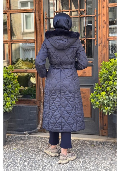 Fermuar Detaylı Kapitoneli Anorak Mont KA-A24-27309 Koyu Lacivert