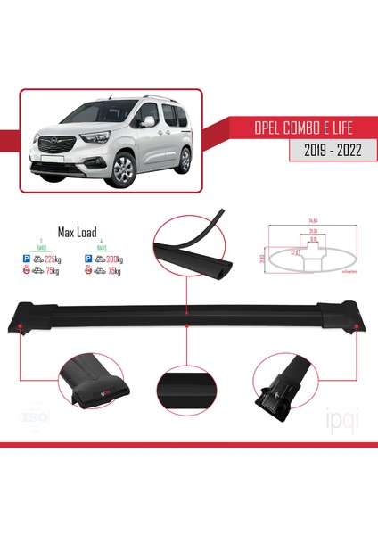 Opel Combo E Life 2019-2022 Arası ile Uyumlu Fly Model Ara Atkı Tavan Barı Siyah 3 Adet modelleri