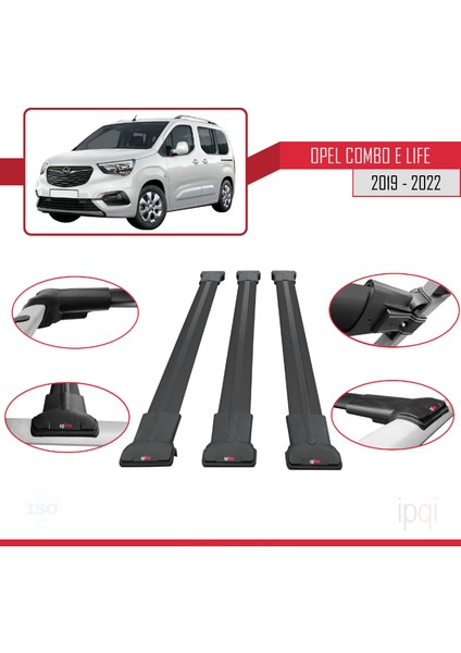 Opel Combo E Life 2019-2022 Arası ile Uyumlu Fly Model Ara Atkı Tavan Barı Siyah 3 Adet fırsatları