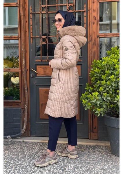 Suni Kürklü Kapüşonlu Anorak Mont KA-A24-27303 Bej fiyatları