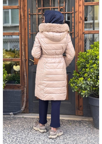Suni Kürklü Kapüşonlu Anorak Mont KA-A24-27303 Bej fırsatları