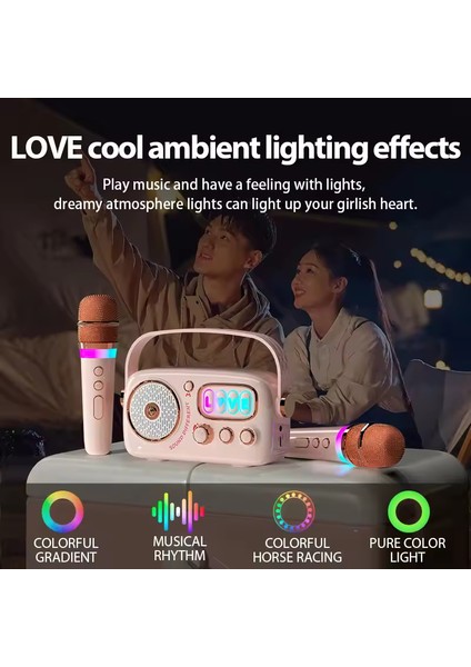 Zealsound Karaoke Hoparlör Seti | 2 Mikrofon, Rgb Işıklı| Taşınabilir Bluetooth Karaoke Box
