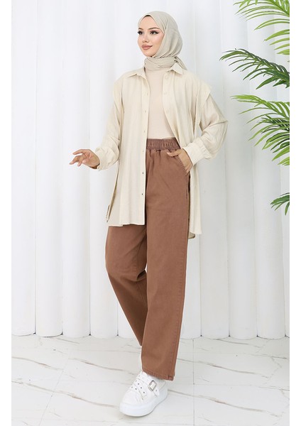 Beli Lastikli Kot Pantolon 9633-10 Koyu Kahverengi fiyatları