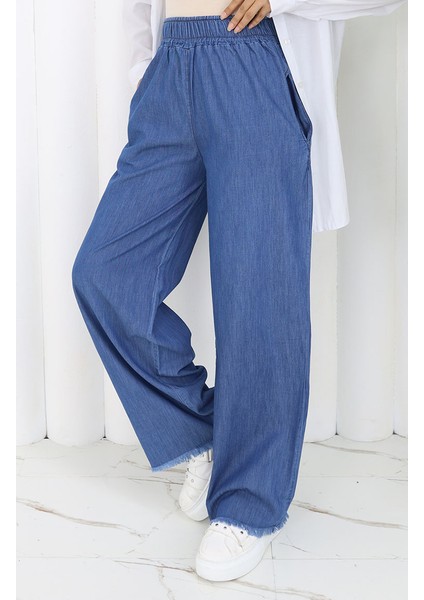 Tensel Kumaş Beli Lastikli Kot Pantolon 5827-02 Mavi