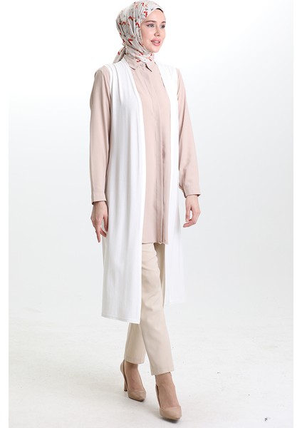 Mevsimlik Uzun Basic Yelek Büyük Beden Anne Yelek 8748-A04 Kırık Beyaz fiyatları