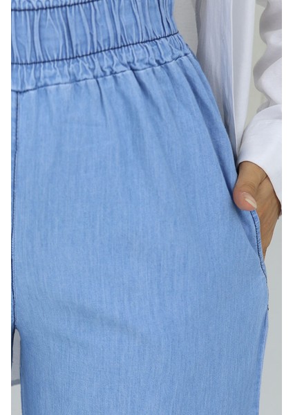 Tensel Kumaş Beli Lastikli Kot Pantolon 5827-01 Açık Mavi fırsatları