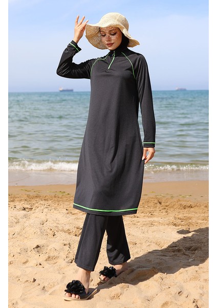 Fermuarlı Tesettür Mayo 2504-01 Siyah Yeşil fiyatları