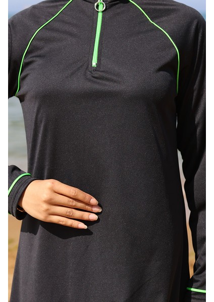 Fermuarlı Tesettür Mayo 2504-01 Siyah Yeşil fırsatları