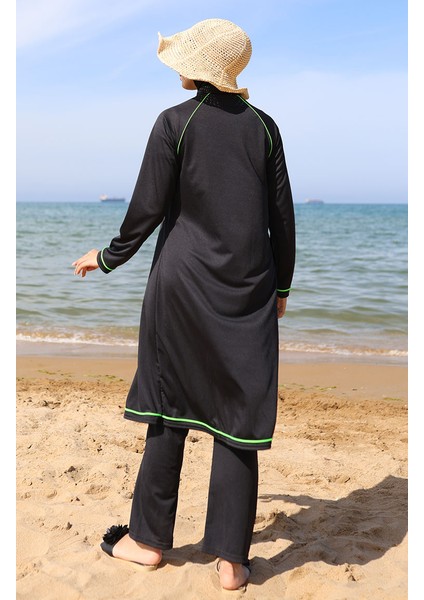 Fermuarlı Tesettür Mayo 2504-01 Siyah Yeşil indirimleri