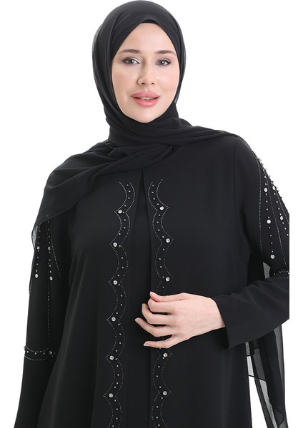 Büyük Beden Petek Kumaş Taşlı Elbise 6246-01 Siyah modelleri
