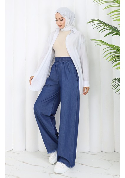 Tensel Kumaş Beli Lastikli Kot Pantolon 5827-03 Lacivert fiyatları
