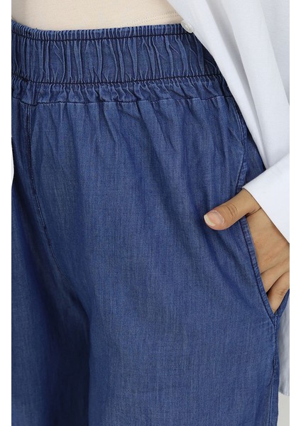 Tensel Kumaş Beli Lastikli Kot Pantolon 5827-03 Lacivert fırsatları