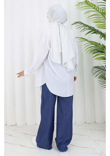 Tensel Kumaş Beli Lastikli Kot Pantolon 5827-03 Lacivert indirimleri