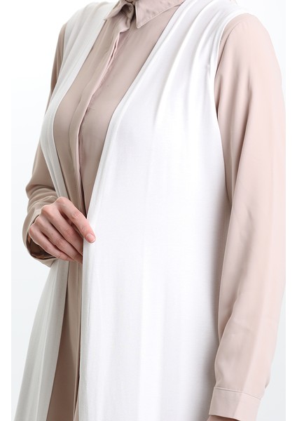 Mevsimlik Uzun Basic Yelek Büyük Beden Anne Yelek 8748-A04 Kırık Beyaz fırsatları