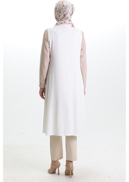 Mevsimlik Uzun Basic Yelek Büyük Beden Anne Yelek 8748-A04 Kırık Beyaz indirimleri