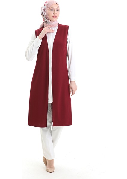 Mevsimlik Uzun Basic Yelek Büyük Beden Anne Yelek 8748-02 Bordo modelleri