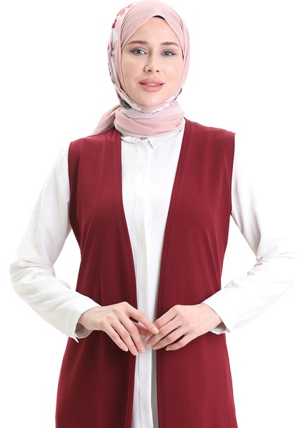 Mevsimlik Uzun Basic Yelek Büyük Beden Anne Yelek 8748-02 Bordo fırsatları