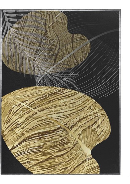 Altın Gold Yapraklar Siyah Gri Renkler Modern Tablo Çerçeveli P-003693