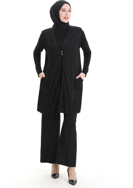 Jakarli Düğmeli Yelek 994727D-01 Siyah