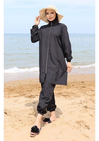 Fermuarlı Tesettür Mayo 9006-01 Siyah