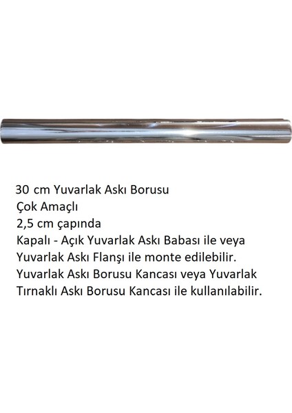 Yuvarlak Askı Borusu, 30 Cm, Parlak Metal, Mutfak, Banyo, Vestiyer, Portmanto, Çok Amaçlı